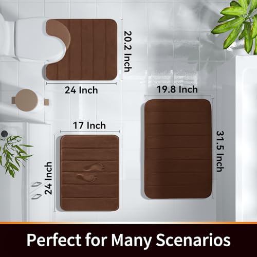 Yimobra Brown Bath Mat, Super Soft Absorbent Memory Foam Bathroom Rug Non Slip, Quick Dry, Machine Washable Floor Carpet for Tub Shower, Home Decor Accessories, 24x17 - color: Brown, size: 24" X 17"