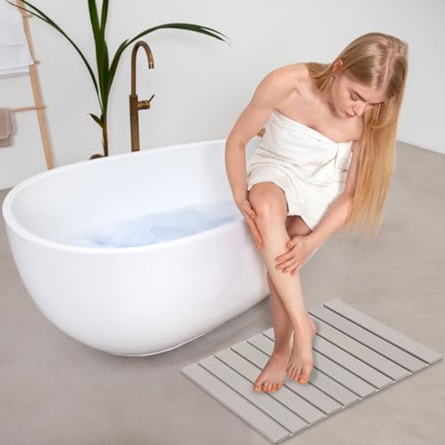 Asou Stone Bath Mat Bathtub Mat Foldable Diatomaceous Earth Bath Mat Anti-Skid Absorbent Quick Drying Floor Mat for Bathtub Bathroom Kitchen