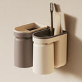 Toothbrush Holder Wall Mounted with Cup,2-in-1 Toothbrush Holders & Cups Set,Inverted Design for Easy Cleaning and draining,Stick-on Toothbrush Holder for Bathroom (Beige+Coffee) - color: Beige+coffee