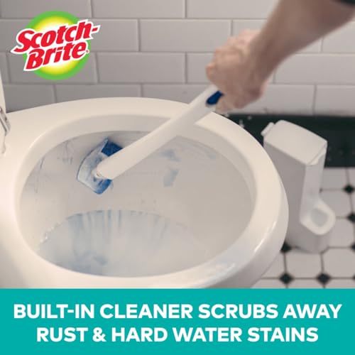 Scotch-Brite Disposable Toilet Scrubber Starter Kit, Disposable Refills with Built-in Bleach Alternative, Includes 1 Handle, Storage Caddy and 5 Refills