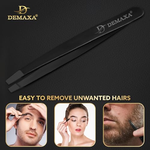 DEMAXA 5" Professional Mustache Scissors Beard Scissors for Men with Fine tip Tweezers 1 Mustache Comb 1 Beard Comb & Pouch – Beard Trimming kit & Mustache Kit (Black Shears With Tweezer) - color: 5" Professional Black With Tweezer