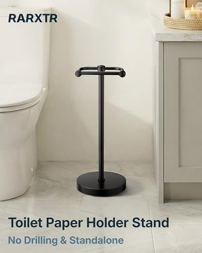 RARXTR Toilet Paper Holder Stand, Modern Bathroom Free Standing Toilet Paper Roll Holder, Stainless Steel Tissue Rack, Rust-Proof & Heavy Stable Base (Matte Black) - color: Matte Black, size: Free Standing
