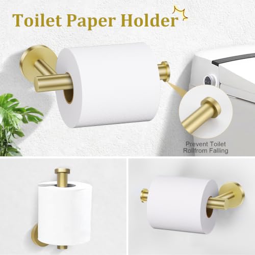 TURS Brushed Gold Bathroom Hardware Set 5 Piece, SUS304 Stainless Steel Bath Towel Bar Set, 24 Inch Bathroom Accessories Kit Wall Mounted - color: Brusehd Light Gold