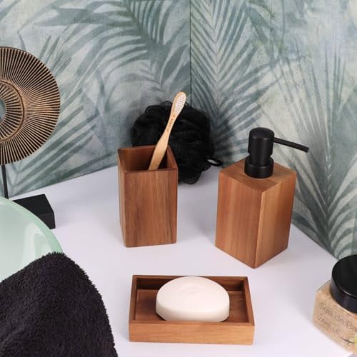 Acacia Soap Dish Cup Dispenser Tray