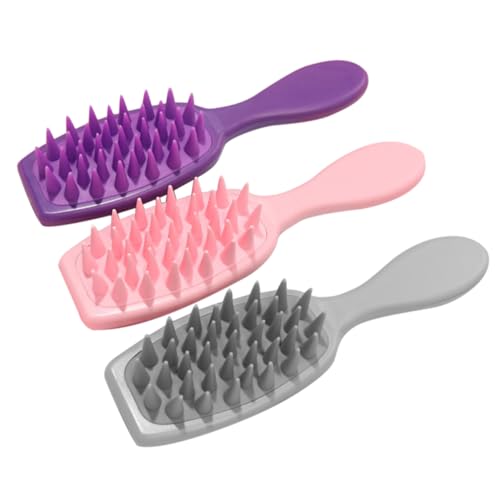 Hemoton Hair Scalp Comb 3-Pack Silicone Shampoo Brush with Soft Massage Points for Deep Cleansing Dandruff Removal and Hair Detangling Portable Family Scalp Massager for Wet Dry Use