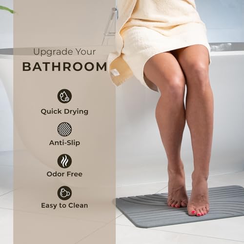 TOSORO - Stone Bath Mat Diatomaceous Earth Shower Mat Non-Slip Super Absorbent Diatomite Stone Bath Mats for Bathroom Floor Quick Drying Natural Easy to Clean (23.5 x 15) - Graphite - color: Flow Graphite, size: Pack of 1