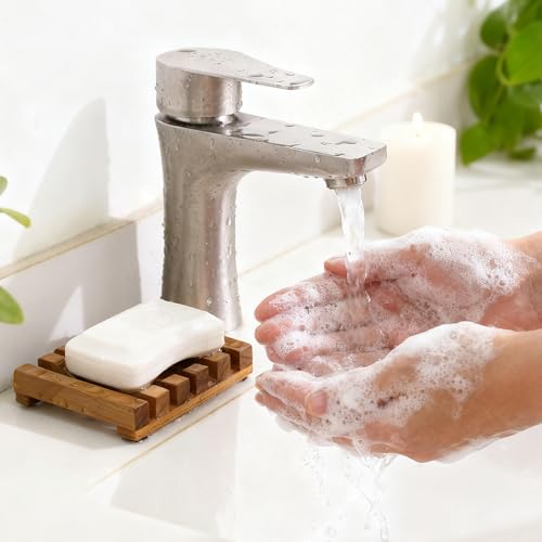 HTB Slotted Bar Soap Holder Teak Wood for Bathroom | Kitchen Wooden Sponge Holder, Self Draining Soap Dish for Shower, Sink, Bathroom, Bathtub, RV,Soap Saver Keep Soap Dry - color: 1pcs