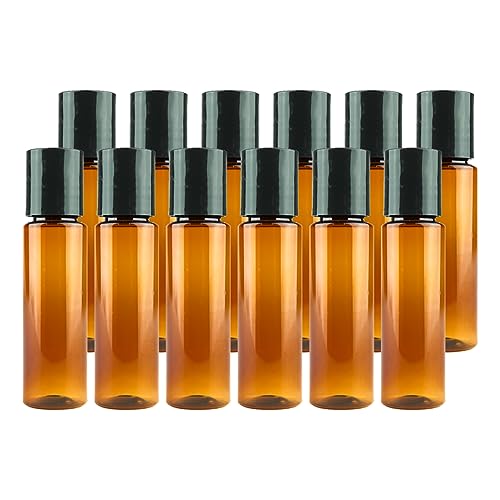 Plastic Amber Bottles (Pack of 12) - 1oz Amber Plastic Bottle with Screw Caps; Used as Reusable Shampoo, Lotion, Travel, Body Wash Container - size: 1 oz 12 pack