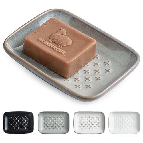 Gomakren Ceramic Soap Dish for Bar Soap 5.5in Cross Soap Saver Tray, Gray | Prevents soggy soap, non-slip bottom, easy to clean, bathroom soap holder, multi-use for sink shower, sponge butter & jewelry - color: Gray, size: Cross