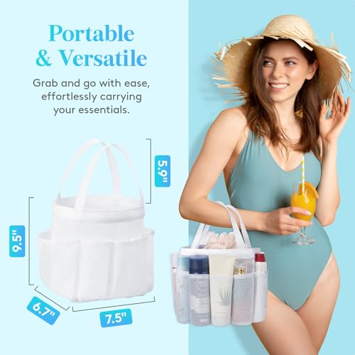 Lifewit Mesh Shower Caddy Portable for College Dorm Room Essentials with 7 Pockets, Freestanding Hanging Organizer Basket, Quick Dry Tote Bag for Camping, Bathroom, Beach, Travel, 1 Pack, White - color: White, size: M(7.5"L x 6.7"W x 9.5"H)