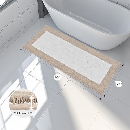 anllugs Bathroom Rugs 24" x 60", Non-Slip Extra Soft Absorbent Bath Rugs, Machine Washable Quick Dry Bath Mats for Bathroom Floor, Shower, Bathtub and Sink, Beige & White - color: Beige & White, size: 24" X 60"