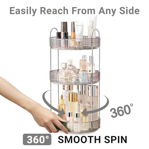 Asayuee 360 Rotating Makeup Organizer,3 Tier Large Capacity Make Up Organizers and Storage,Makeup Organizer for Bathroom,Cosmetic Perfume Stand Organizer(Grey-3 Tier) - color: Grey, size: 3 Tier