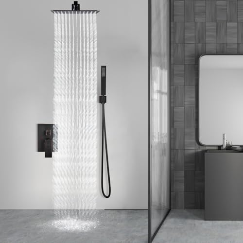 Aolemi Shower Faucet Set Rain Shower System with Handheld Spray Bathroom Shower Combo Rough-in Valve and Shower Trim Kit Included Oil Rubbed Bronze 16 Inch Wall Mount Shower Head - color: Oil Rubbed Bronze, size: 16 Inch Wall Mount Shower Head