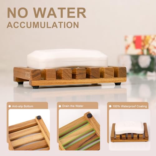 HTB Slotted Bar Soap Holder Teak Wood for Bathroom | Kitchen Wooden Sponge Holder, Self Draining Soap Dish for Shower, Sink, Bathroom, Bathtub, RV,Soap Saver Keep Soap Dry - color: 1pcs