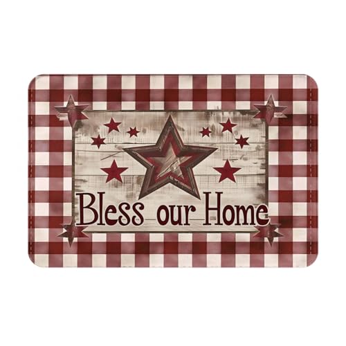 Bath Mat Country Star Burgundy Red Plaid Berry Retro Wood Grain Quick Dry Bathroom Rugs Non Slip Absorbent Shower Flannel Rug Floor Mat for Bathroom,Bathtub,Sink,Bedroom,16"X24" - color: Cay21