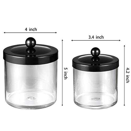 SheeChung 2-Pack Plastic Apothecary Jars with Black Metal Lids-Clear Acrylic Qtip Holder Set-Shatterproof Bathroom Vanity Organizer for Cotton Balls, Swabs, Pads-Modern Farmhouse Chic Decor - color: Black, size: 25 oz & 15 oz