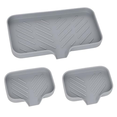 3-Piece Set Silicone Sponge Holder with Dish Drain Board, Silicone Faucet Mat for Kitchen Sink, Sink Tray, Non-Slip Bathroom and Kitchen Accessories