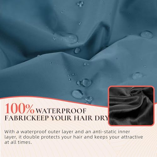 Extra Large Shower Cap for Women, Reusable Waterproof Shower Bonnet with Satin Lining, Double Layer Washable Bath Hair Cap for Braids, Locs, Long Thick Curly Hair, Natural Hair(Big Haze Blue) - color: Haze Blue