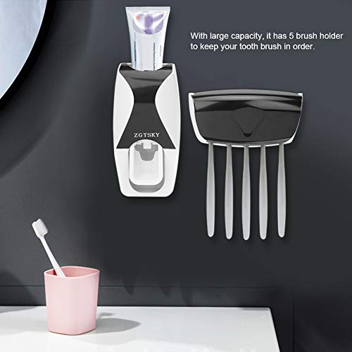 Toothbrush Holder Toothpaste Dispenser Set, Wall Mounted Automatic Hands-Free Toothpaste Dispenser, for Family Washroom Bathroom(黑色)