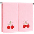 SmoothNovelty 2 Pcs Cherry Hand Towels Light Pink Bathroom Decor 14x29 Inch Embroidered 100% Cotton Soft Absorbent Spring Summer Decorative Hand Towels for Bathroom Kitchen - style: Cherry