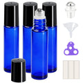 PrettyCare 10 ml 4 Pack Essential Oil Roller Bottles with Stainless Steel Roller Ball - Refillable Leak-proof Empty Thick Blue Glass Roll on Bottles with Black Caps for Travel, Perfume - color: Blue with Black Cap, size: 4 Pack