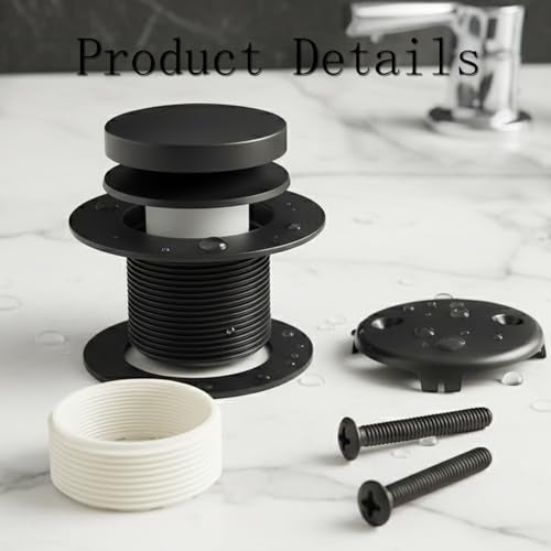 Universal Matte Black Tub Drain and Overflow Kit - Complete 2-Hole Tip-Toe Trim Set with Easy Installation & Fine/Coarse Threads
