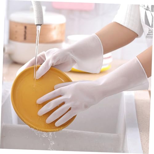 Toyvian Waterproof Household Cleaning Gloves 4-pair Set Plastic Steel Protective Kitchen Gloves L Size White Anti-slip for Dishwashing and Toilet Cleaning
