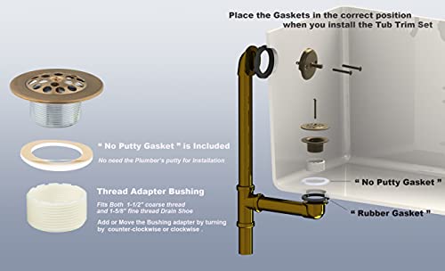 Champagne Bronze Trip Lever Tub Trim Kit Set with Trip Lever Overflow Face Plate, No putty Gasket, Trip Lever Bathtub Drain with Strainer, Overflow and Matching Screws, No putty installation Artiwell - color: Champagne Bronze