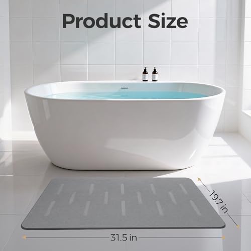Large Stone Bath Mat 2 Pack, 31.5'' x 19.7'' Quick Drying Diatomaceous Earth Mat Large, Super Absorbent, Non Slip Diatomite Stone Bath Rugs for Bathroom, Easy to Clean (Light Grey) - color: Light Grey