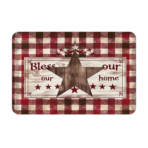 Bath Mat Country Star Burgundy Red Plaid Berry Retro Wood Grain Quick Dry Bathroom Rugs Non Slip Absorbent Shower Flannel Rug Floor Mat for Bathroom,Bathtub,Sink,Bedroom,16"X24" - color: Cay22