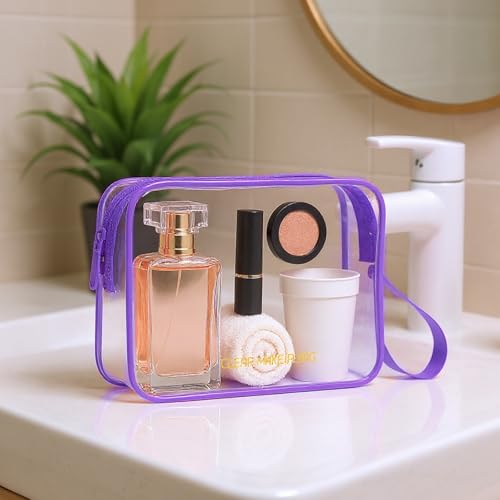 Icramsy Clear Makeup Bag,2 Pack TSA Approved Toiletry Bag Travel Toiletry Bag Hanging Makeup Cosmetic bag for Women Men (Purple) - color: Purple