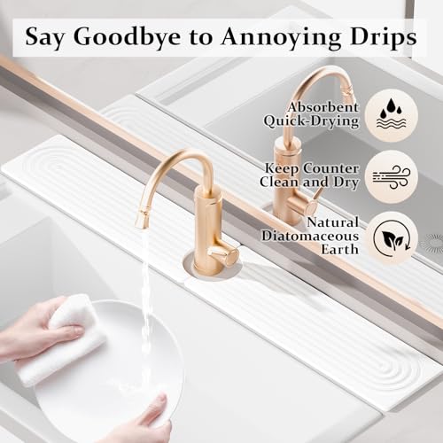 Faucet Mat for Kitchen Sink ，Water Absorbing Stone Tray for Sink，23.6 inches Long Diatomite Fast-Drying Faucet Mat， Faucet Splash Guard for Bathroom Counter