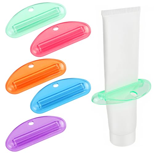 5pcs Toothpaste Squeezer Plastic Tube Squeezers Tooth Effortless Paste Clip Holder Tool for Toothpaste Cream Cosmetics and Paint (Colorful)