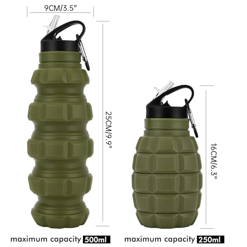 QiCheng&LYS Collapsible Water Bottle Sports Bottle 19.5OZ/580ml Travel Water Bottle for men women kids. BPA Free Food Grade Silicone. (Army green) - color: Army green