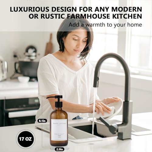 Amber Glass Soap Dispenser - Dish Hand Soap Dispenser for Kitchen, Bathroom Soap Lotion Dispenser with Pump, Refillable Liquid Soap Pump Dispenser Set with Tray, Amber Bottle/Black Pump-pd - color: Amber Bottle/Black Pump + Tray