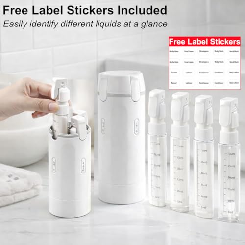 4-in-1 Travel Bottles for Toiletries, Travel Pump Bottle，Leak-Proof Shampoo Conditioner Lotion Dispenser with Pump, Compact No-Spill Toiletry Containers for Travel & Business Trips (White) - color: White