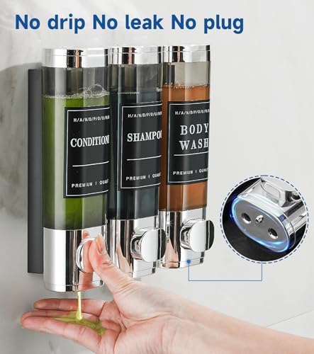 Shower Soap Dispenser Wall Mounted No Drill Shampoo Dispenser for Shower Wall Shampoo and Conditioner Dispenser Bathroom Hotel 3 * 300ml Chrome 1 - color: Chrome