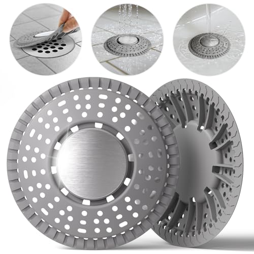 Shower Drain Hair Catcher, Upgraded 2Pack Premium Silicone Drain Protector & Shower Drain Cover for Regular Floor Drains of Shower Room, Bathroom, 304 Stainless Steel, Gray