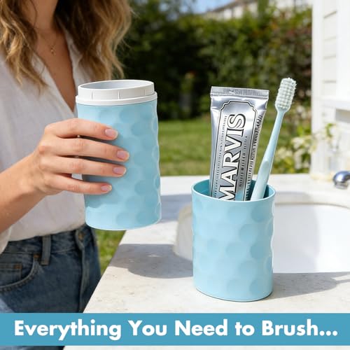 2Pcs Travel Toothbrush Case, Portable Travel Toothbrush Holder with Dot,Toothpaste Container for Home, Travel, Business, Camping, School, Couple 8.1x2.5x2 (Purple+Blue) - size: large size