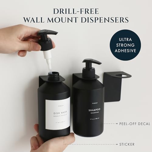 No Drill Wall Mount Shampoo and Conditioner Dispenser for Shower Gel Body Wash Soap Bottle Container Pump Black Refillable 3 Chamber Bottles, Bathroom Shampoo Dispenser for Shower Set Wall Mounted - color: Sophisticated Black
