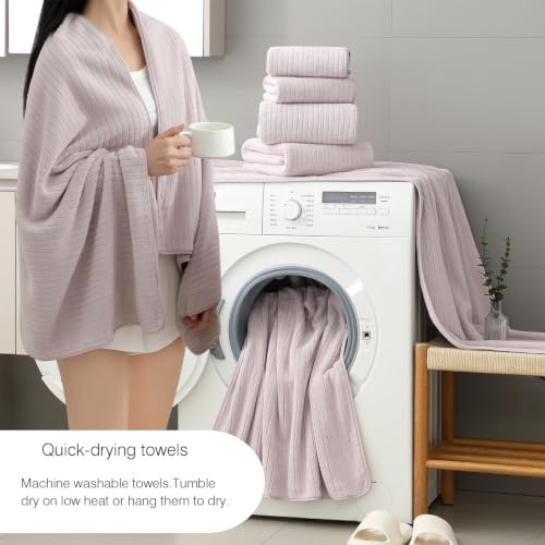 18 Piece Family Bath Towel Set Include 6 Bath Towels,6 Hand Towels and 6 Washcloths Soft Bathroom Towel with Hanging Loops,Highly Absorbent Quick Dry Towels Set for Bathroom,Hotel and Spa-Light Purple - color: Light Purple, size: 18-Piece Set