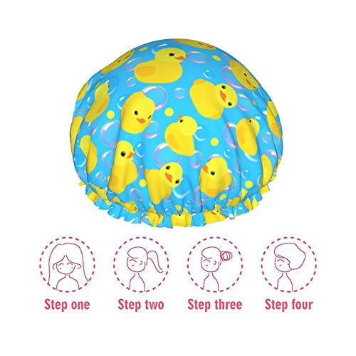 Yellow Rubber Ducks Shower Cap For Women Adjustable Double Waterproof Layers Bathing Shower Hat Hair Protection Reusable Ladies Spa Salon Shower Hat - color: Yellow Rubber Ducks