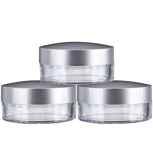 Hotop 3 Pieces 50ml Empty Loose Powder Containers Travel Face Makeup Case Kit Refillable Portable Dusting Jars with Sifter and Lids for Blush Setting Powder Face Makeup (Plastic,Silver Lid)