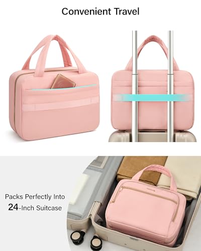 Hanke Hanging Travel Toiletry Bag for Women, Water-Resistant Makeup Organizer with Hook, Cosmetic Bag for Bathroom & Travel Essentials Accessories, Pink - color: Pink