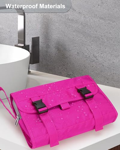 Relavel HangingTravel Toiletry Bag for Women, Large Capacity Toiletries Bag, Travel Essentials Organizer, Hanging Makeup Case for Accessories, Waterproof Bathroom Shower Bag (hot pink) - color: 01 Hot Pink, size: Large