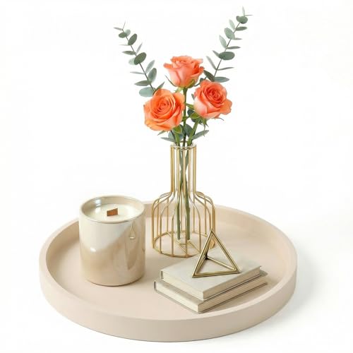 Round Beige Silicone Decorative Bathroom Vanity Tray 9 Inch, Counter Tray for Bathroom Countertop Perfume Holder Dresser Organizer Coffee Table Candle, Non-Slip Durable for Home Use - color: Beige, size: 9.1"