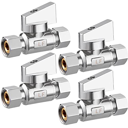 4 Pack Premium Chrome Brass 3/8" Comp FIP x 3/8 Inch Compression MIP Quarter Turn Water Straight Angle Stop (Add on) Valve - size: 4PCS 3/8" x 3/8"