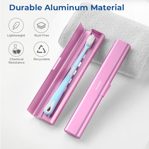 Aluminum Toothbrush Travel Case, Portable Travel Toothbrush Holder, Durable Manual Toothbrush Box Container for Traveling, Bathroom, Camping, Business Trip-Pink - color: Pink, size: 1 Pack (Standard)