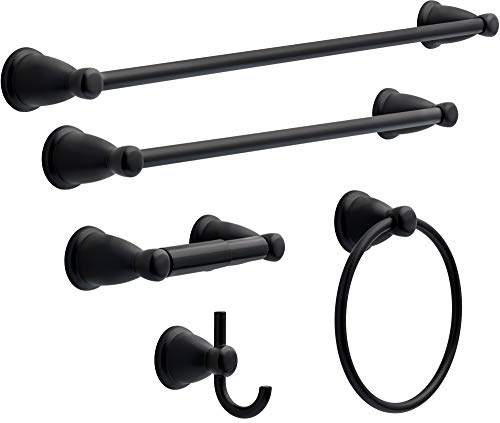 Franklin Brass 5-Piece Matte Black Bathroom Set (2) Towel Racks, Ring, Toilet Paper Holder, Hook | Kinla Bath Accessories - color: Matte Black, style: 5-Piece Bath Accessory Set