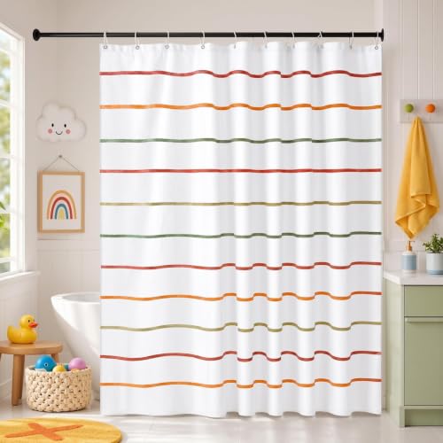 Kids Bathroom Shower Curtain, Colorful Hand-Drawn Stripe Design, 72 x 72 | Modern Gender-Neutral Design, Includes 12 Hooks, Waterproof Fabric, Brighten Kids Bathroom, Easy to Match Decor - color: Colorful